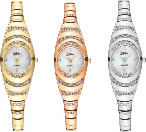 CdyBox Ladies Thin Strap Watch Fashion Diamond Wrist Watch Quartz Watches 3Pack Wholesale