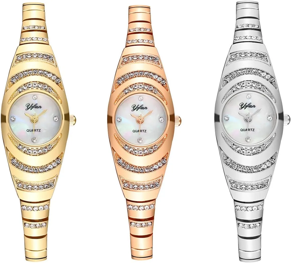 CdyBox Ladies Thin Strap Watch Fashion Diamond Wrist Watch Quartz Watches 3Pack Wholesale