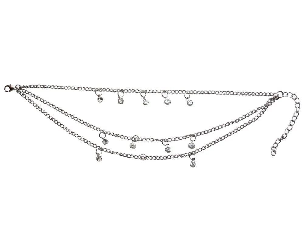 Chain Anklet Silver & Gold Beach Jewelry w/ Gems