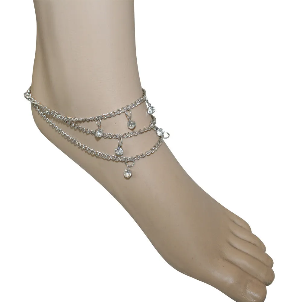 Chain Anklet Silver & Gold Beach Jewelry w/ Gems