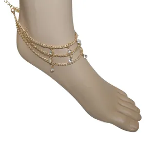 Chain Anklet Silver & Gold Beach Jewelry w/ Gems