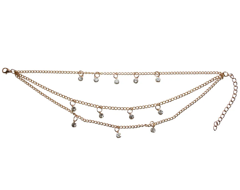 Chain Anklet Silver & Gold Beach Jewelry w/ Gems