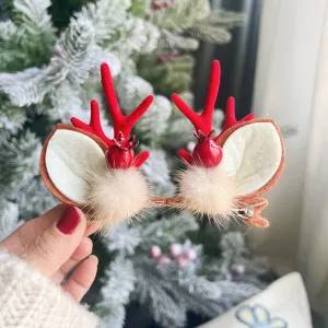 Christmas Hair Clips Cute Reindeer Antlers Xmas Hair Pins Deer Horns Ears Hairclips Christmas Beauty Headdresses Headband Elk Antler Barrettes Hair Hoop for Women Girls Kids Adults Party Favors(red)