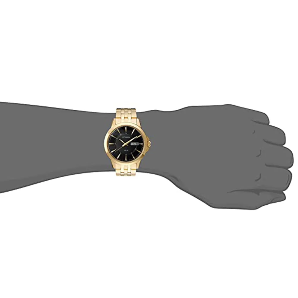 Citizen Mens Quartz Black Dial Gold-stainless Steel Bracelet Day Date Watch - BF2013-56E