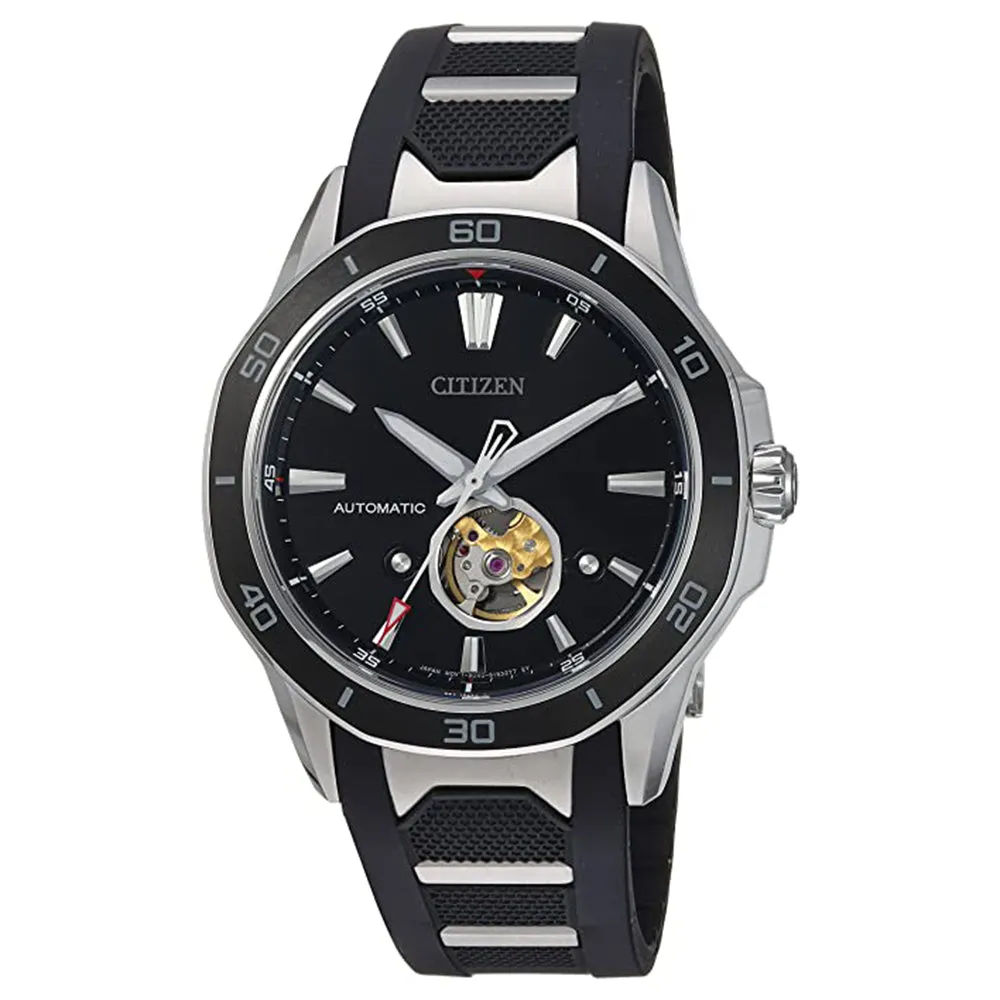 Citizen Mens Signature Black Dial Band Mechanical Hand Wind Stainless Steel Polyurethane Dress Watch - NB4018-04E