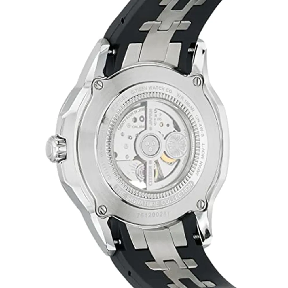 Citizen Mens Signature Black Dial Band Mechanical Hand Wind Stainless Steel Polyurethane Dress Watch - NB4018-04E