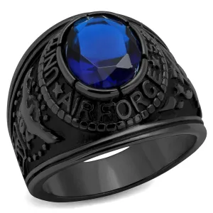 CJ414708J Wholesale Men's Stainless Steel IP Black Synthetic Sapphire United States Air Force Ring