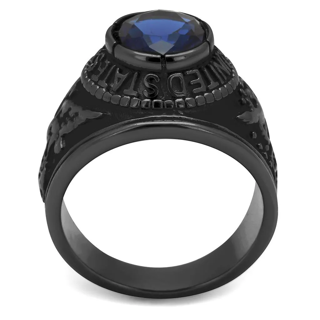 CJ414708J Wholesale Men's Stainless Steel IP Black Synthetic Sapphire United States Air Force Ring
