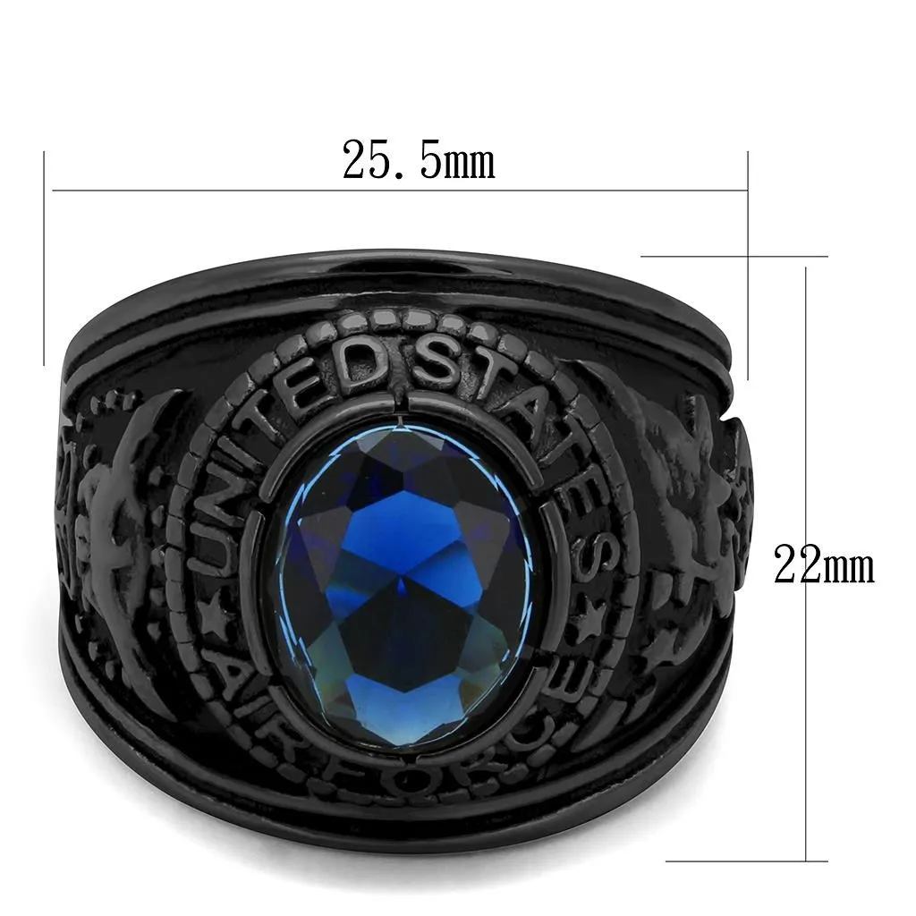 CJ414708J Wholesale Men's Stainless Steel IP Black Synthetic Sapphire United States Air Force Ring