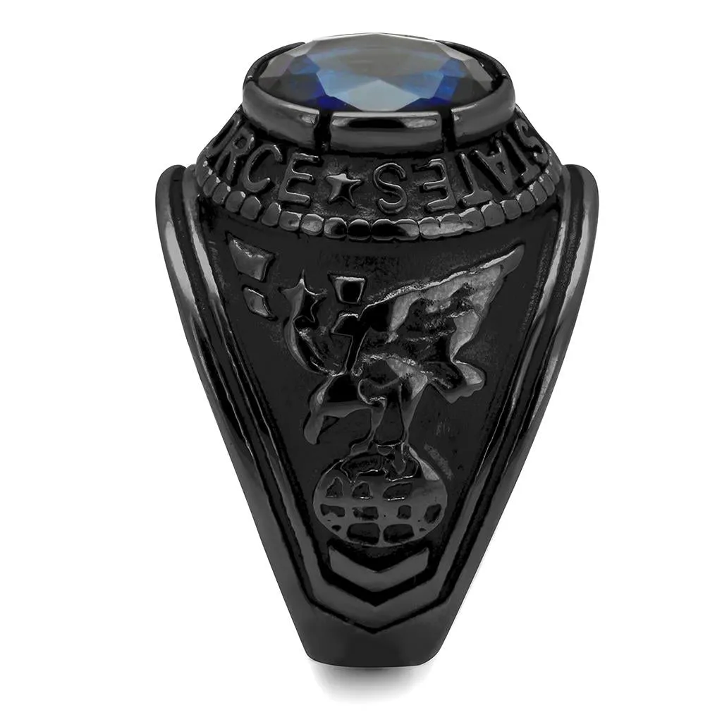 CJ414708J Wholesale Men's Stainless Steel IP Black Synthetic Sapphire United States Air Force Ring