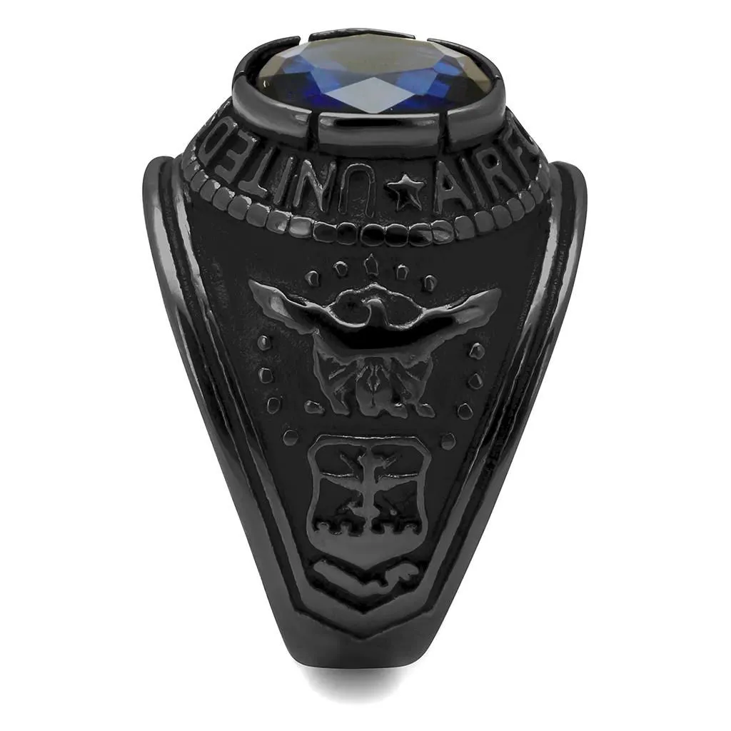 CJ414708J Wholesale Men's Stainless Steel IP Black Synthetic Sapphire United States Air Force Ring