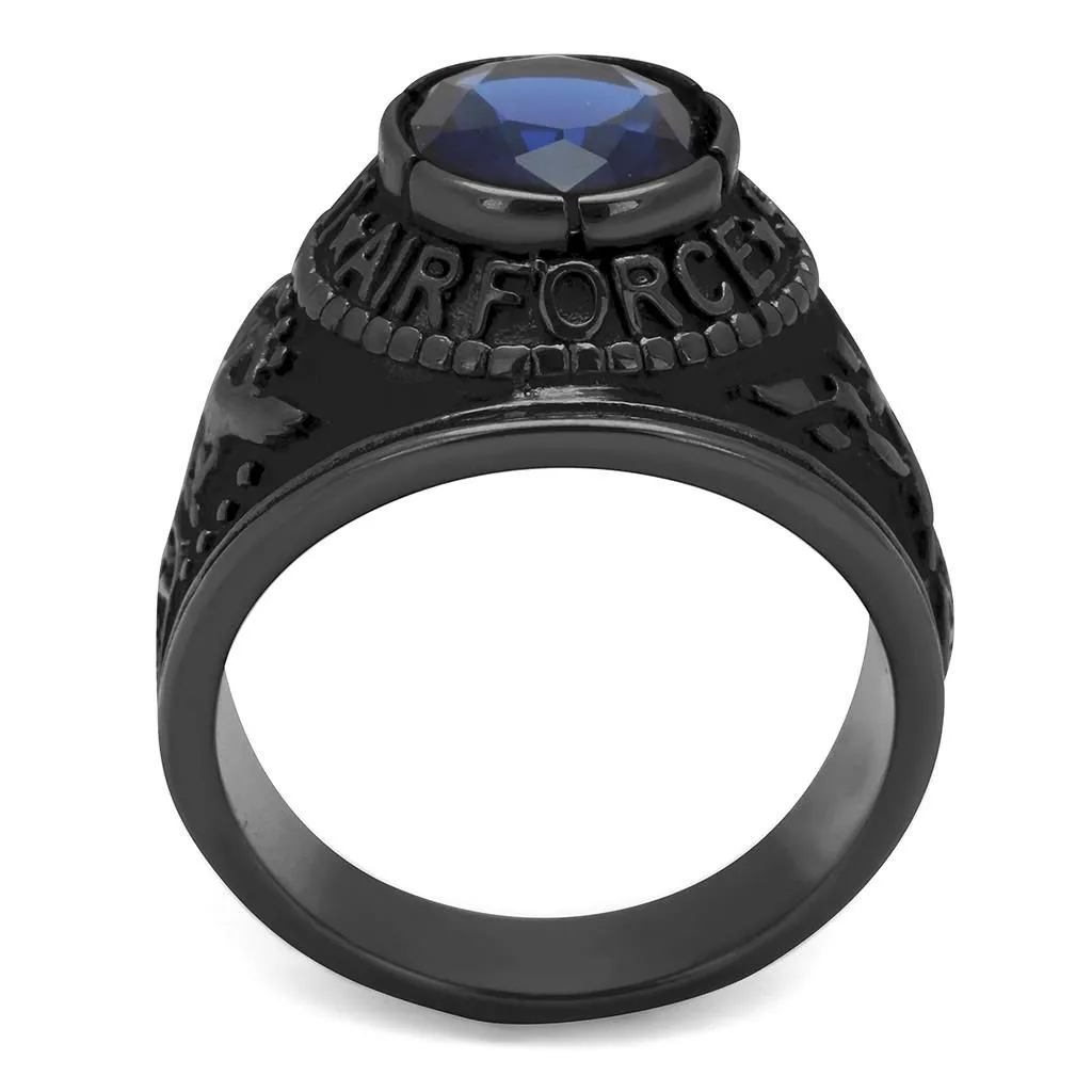 CJ414708J Wholesale Men's Stainless Steel IP Black Synthetic Sapphire United States Air Force Ring