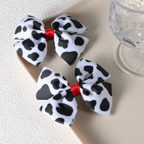 Cow Print Hair Bow Clips for Toddler Teens Baby Girls Cow Theme Birthday Gifts Cute Black Cow Alligator Barrettes Hairpins Kids Cowgirl Costume Dress Party Decor Accessories