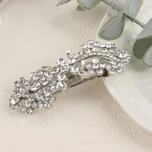 Crystal Hair Barrettes, Rhinestone Flower Leaf Shape Hairpins Hair Clips, Sparkly Austrian Hairgrip Hair Headwear Accessories for Women Girls