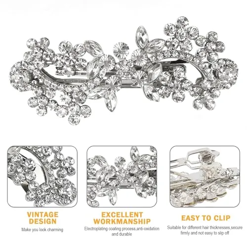 Crystal Hair Barrettes, Rhinestone Flower Leaf Shape Hairpins Hair Clips, Sparkly Austrian Hairgrip Hair Headwear Accessories for Women Girls
