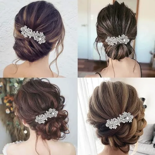 Crystal Hair Barrettes, Rhinestone Flower Leaf Shape Hairpins Hair Clips, Sparkly Austrian Hairgrip Hair Headwear Accessories for Women Girls