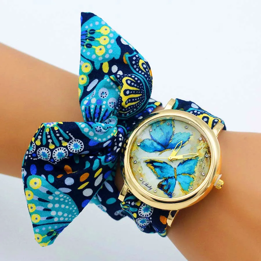 Design Ladies Butterfly Cloth Wristwatch