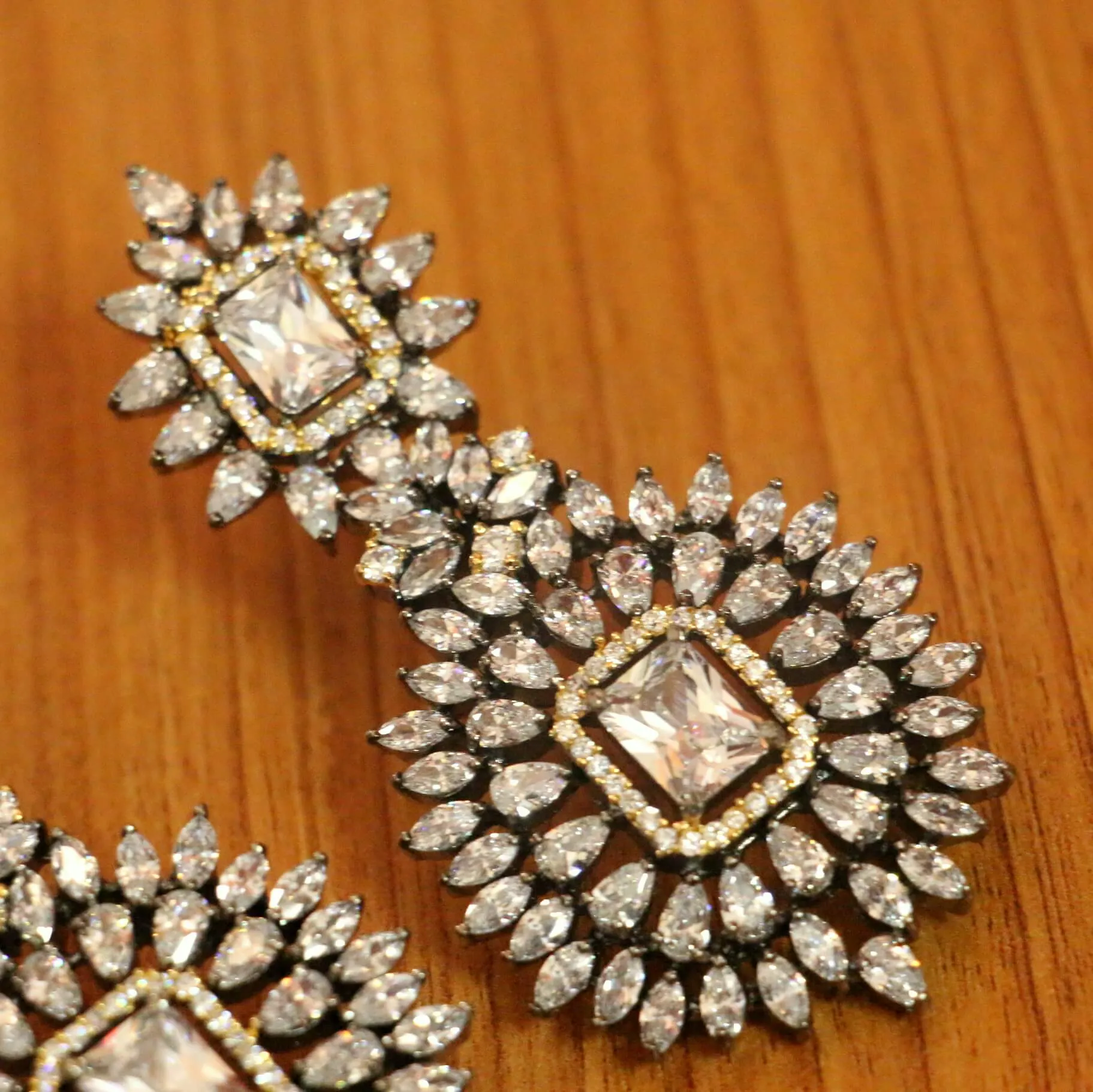 Diamond Look Signity Studded Fine Danglers