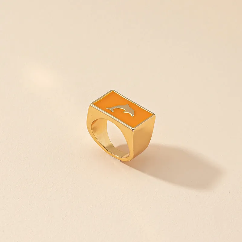 Dolphin Drop Glazed Ring: Edgy Punk Style Women's Jewelry