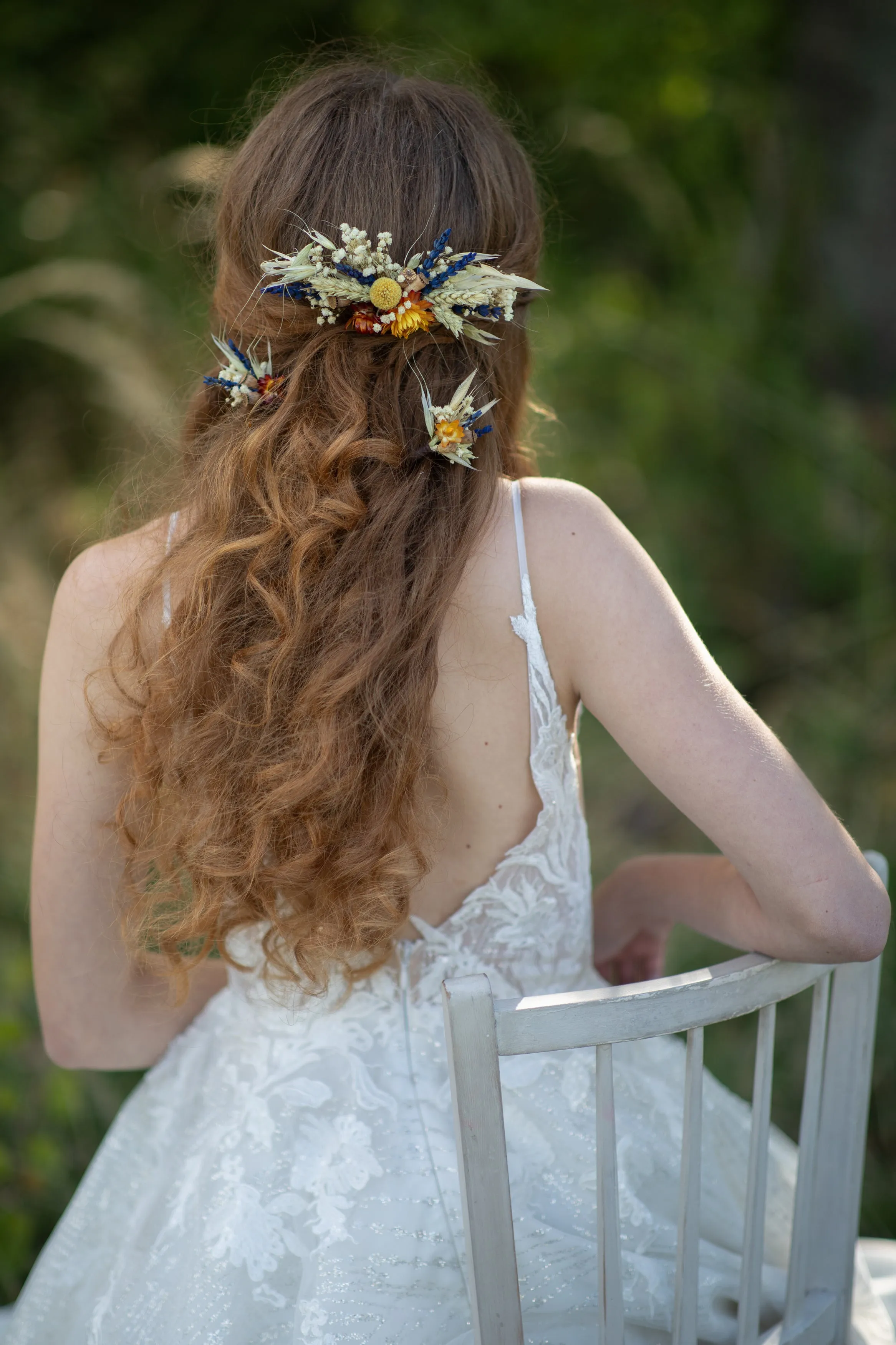 Dried flower hair comb and hairpins Rustic wedding hair comb with lavender Preserved flower hair pins Baby's breath and ear of wheat Magaela