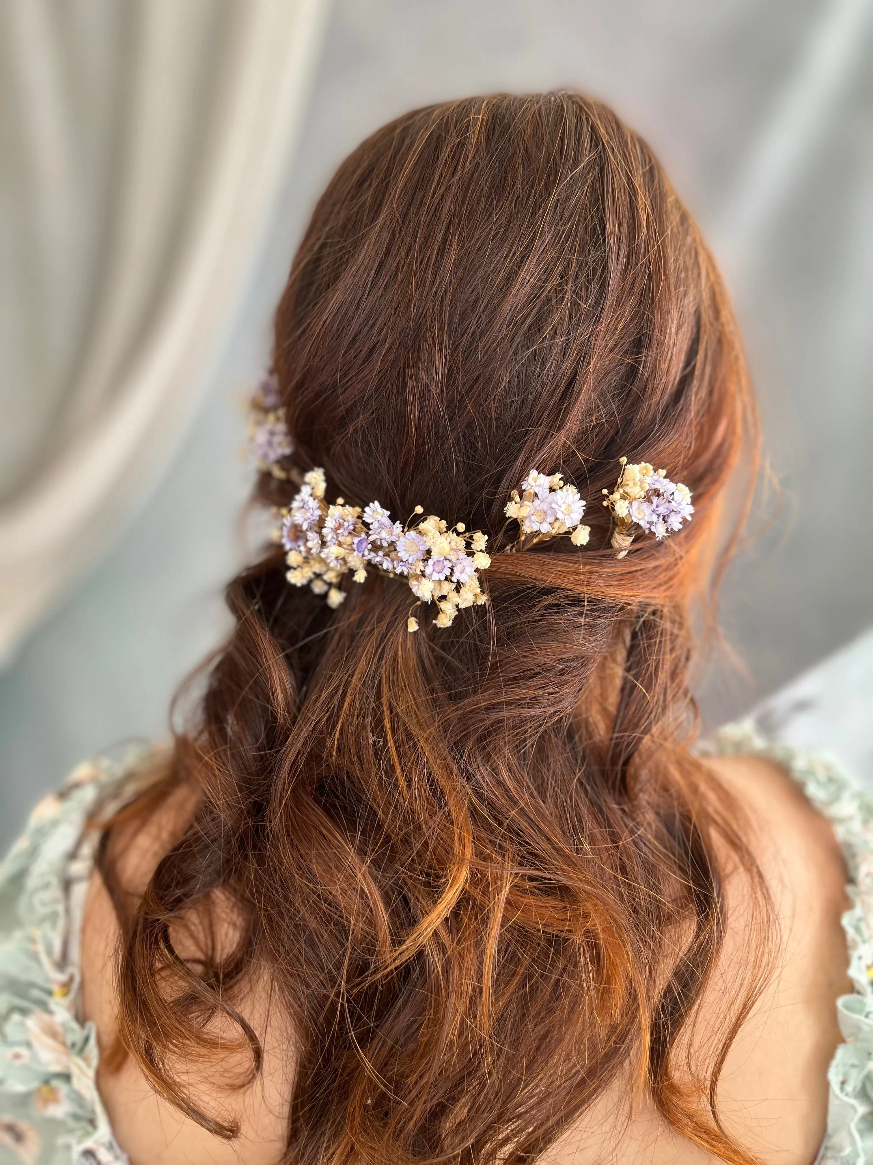 Dried flower hair comb and hairpins