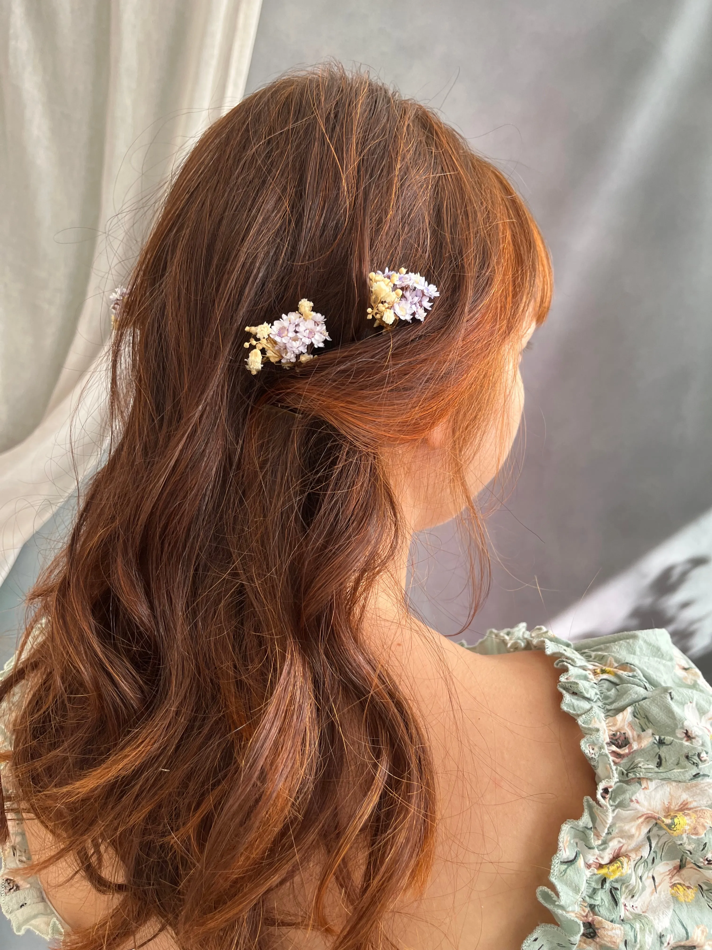 Dried flower hair comb and hairpins