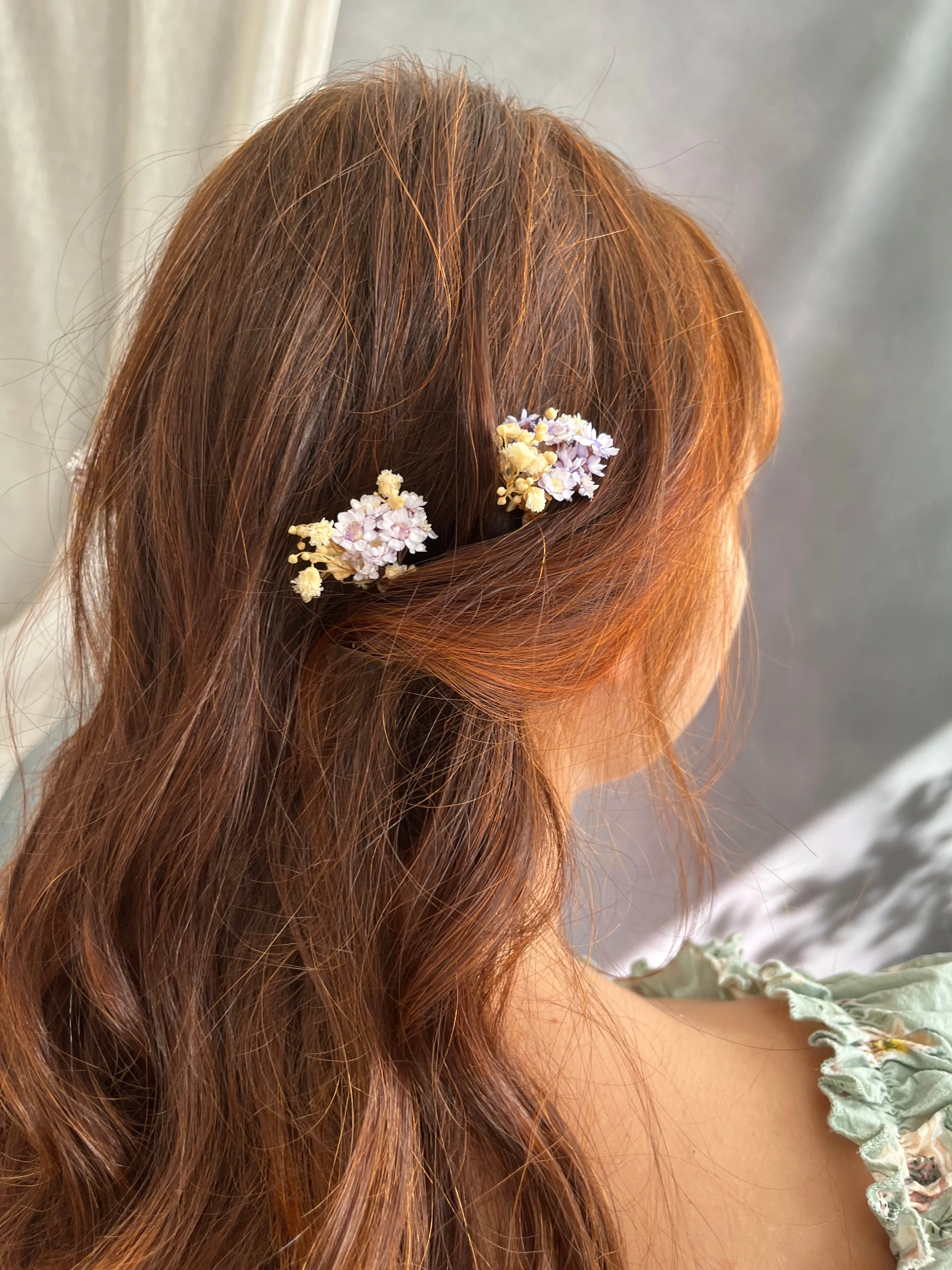 Dried flower hair comb and hairpins