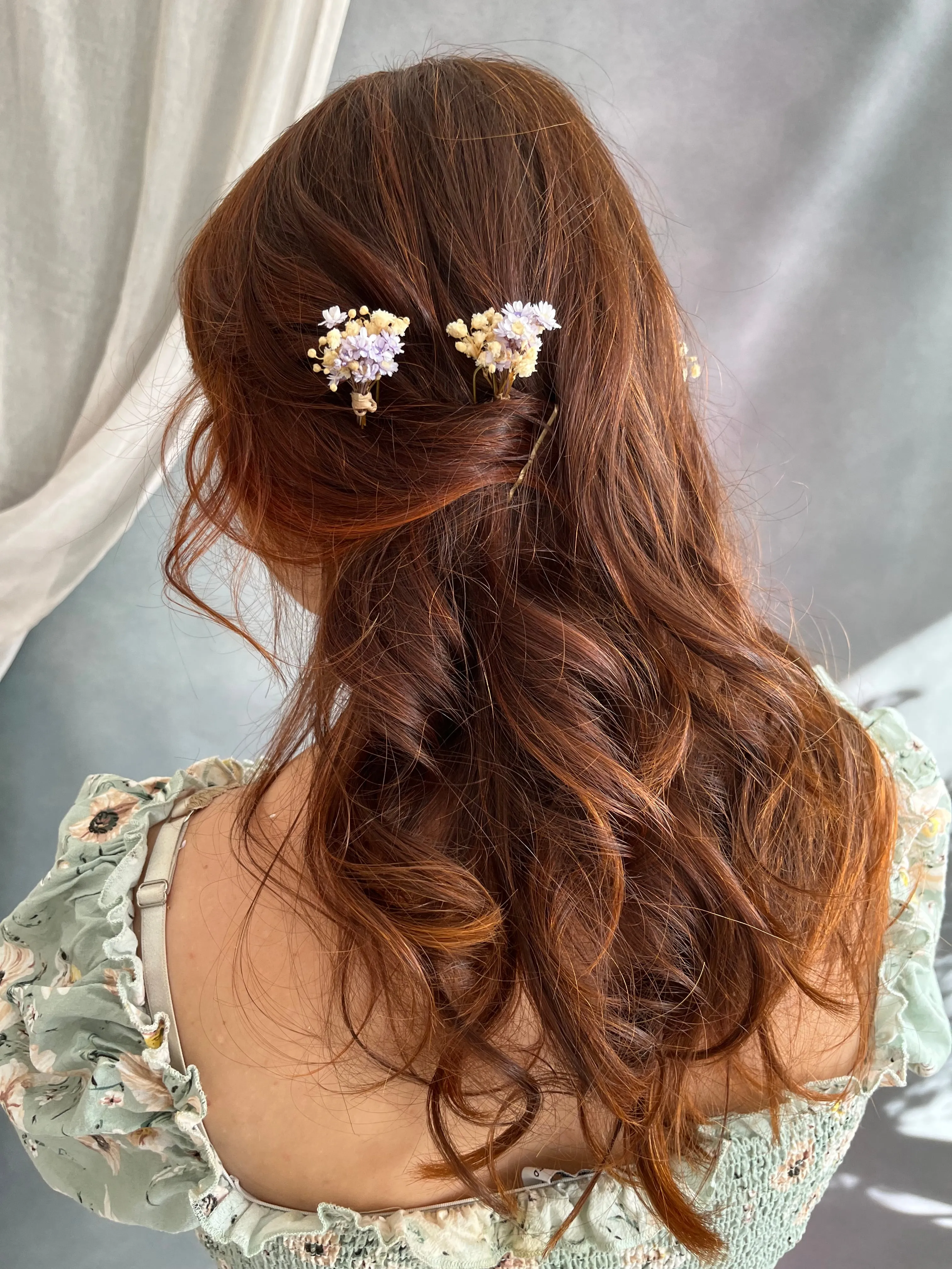 Dried flower hair comb and hairpins