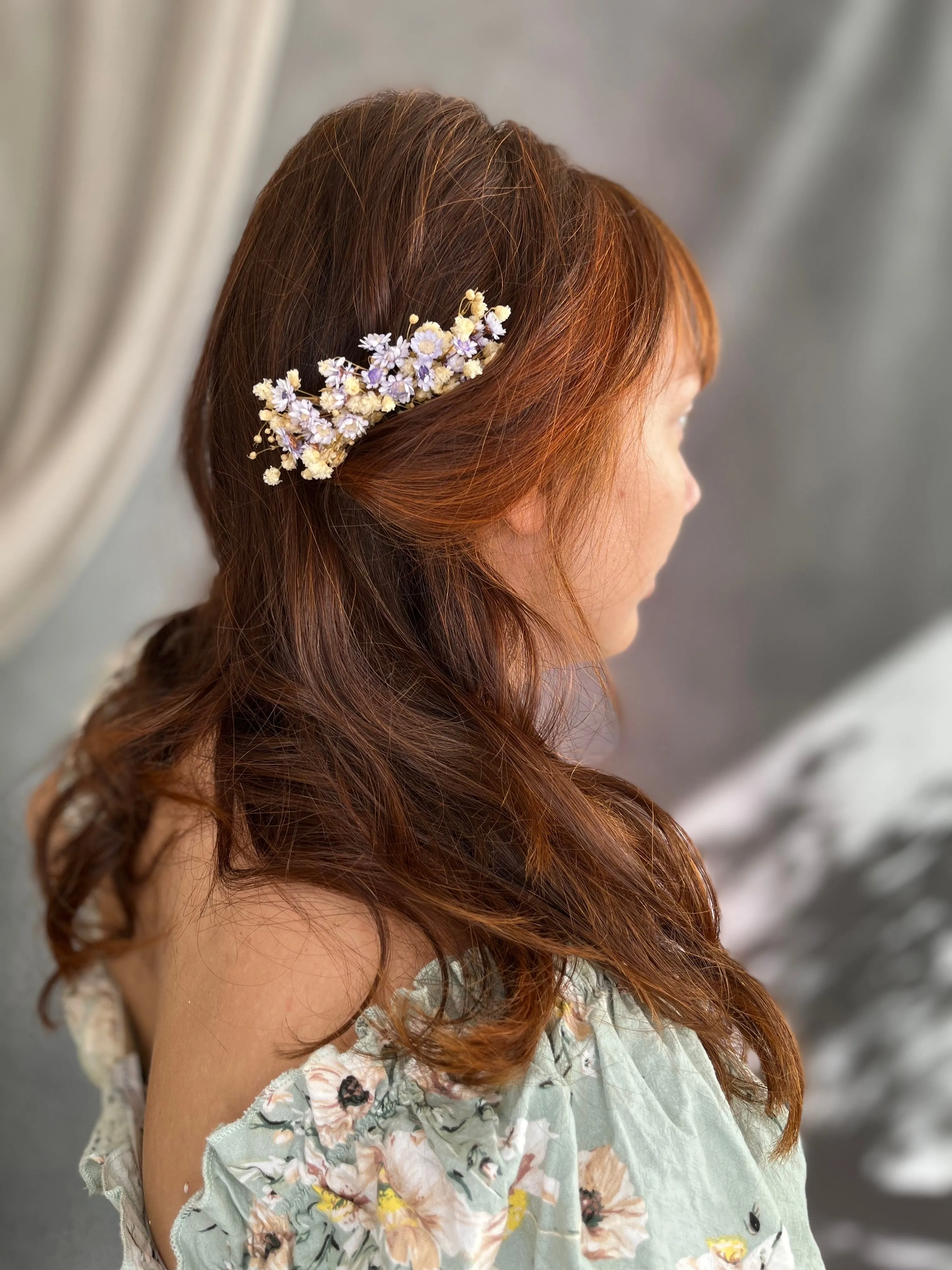 Dried flower hair comb and hairpins