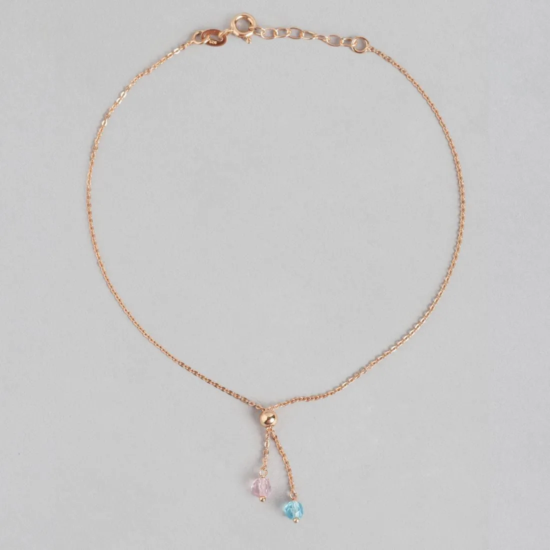 Drop CZ Rose Gold Plated 925 Sterling Silver Chained Anklet