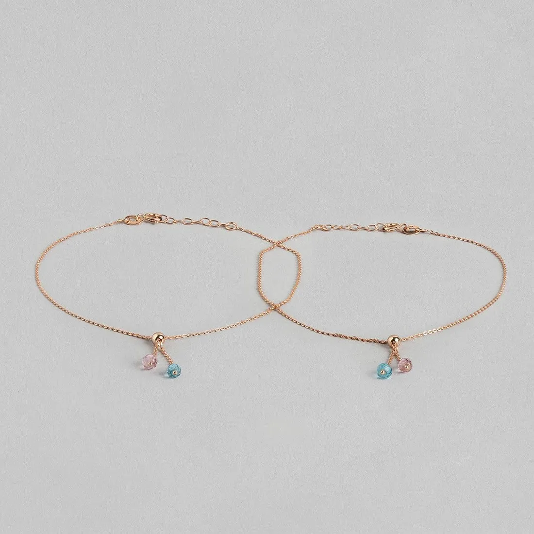 Drop CZ Rose Gold Plated 925 Sterling Silver Chained Anklet