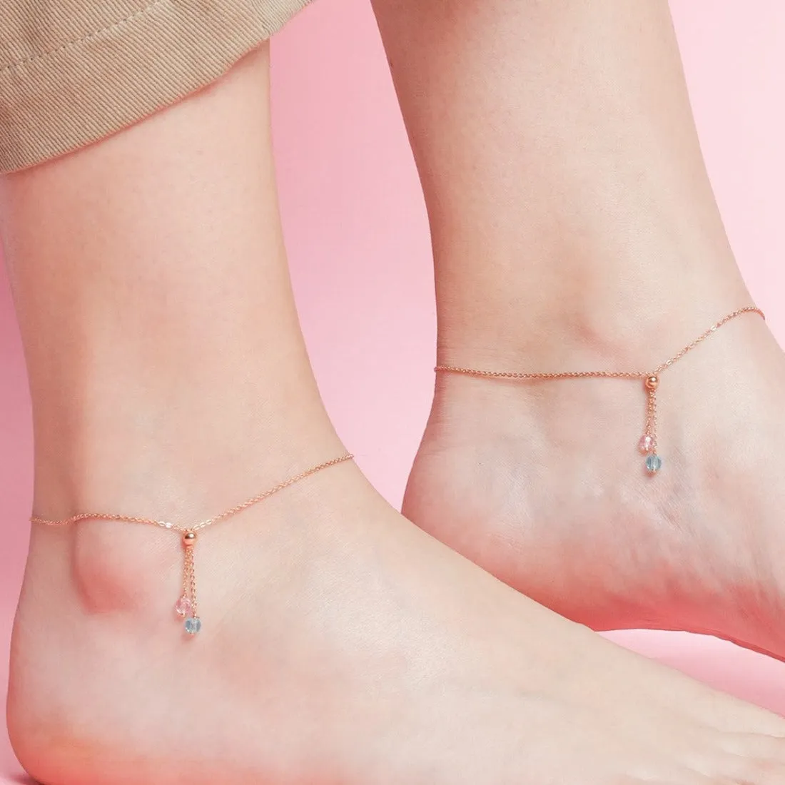 Drop CZ Rose Gold Plated 925 Sterling Silver Chained Anklet