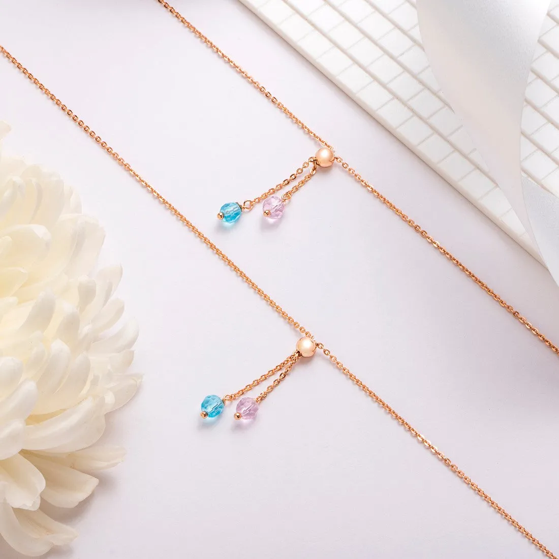 Drop CZ Rose Gold Plated 925 Sterling Silver Chained Anklet
