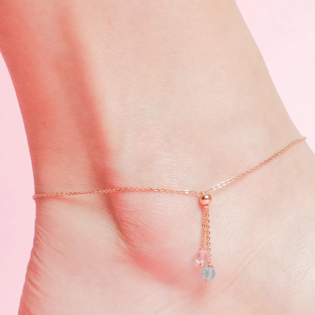 Drop CZ Rose Gold Plated 925 Sterling Silver Chained Anklet