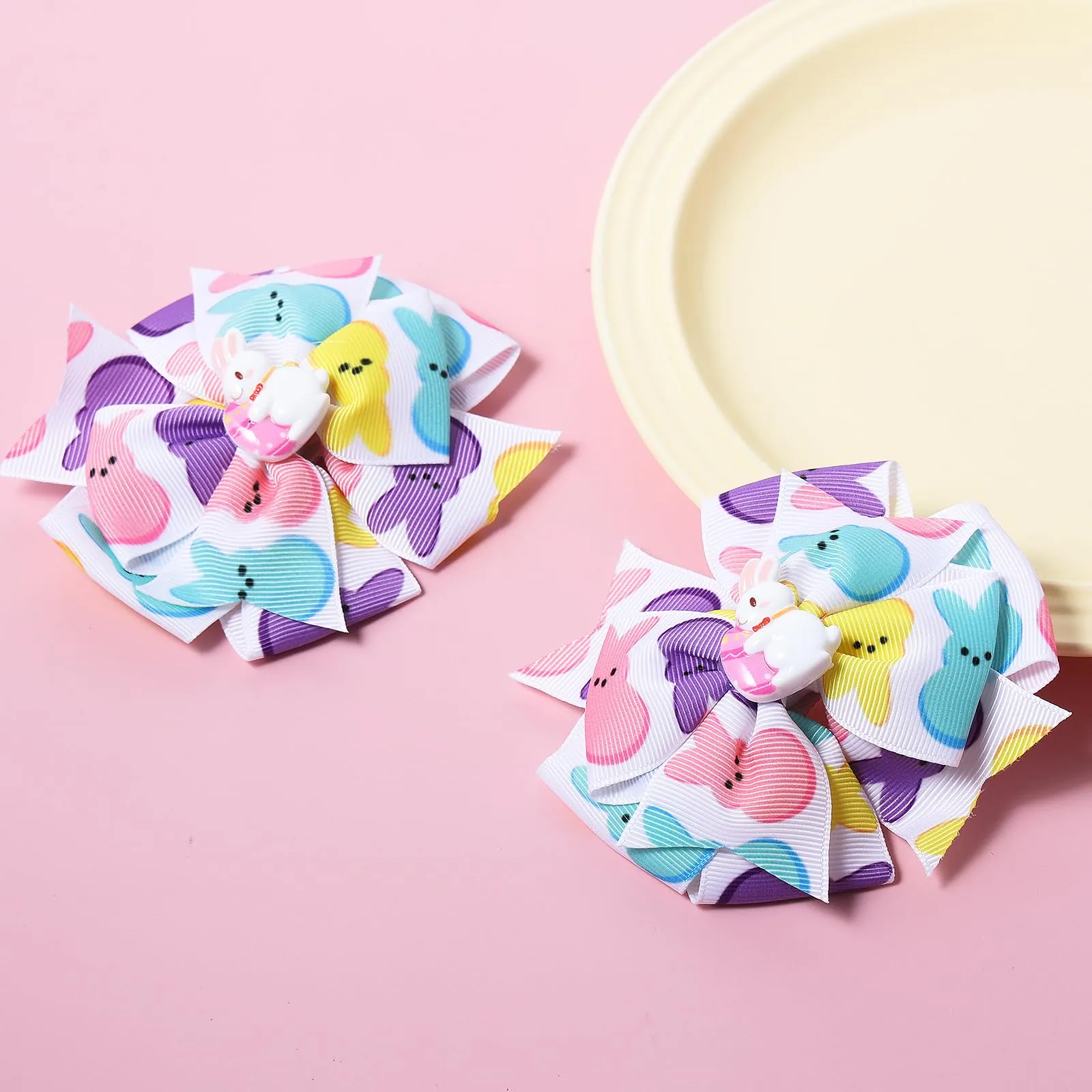 Easter Bunny Peeps Pinwheel Hair Bows for Girls Sugar Peep Cheer Bow Alligator Clips No Slip Hair Pins Barrettes 4'' Toddler Teens Kids Spring Holiday Outfit Decor Accessory Gift