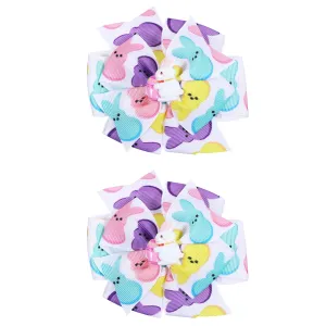 Easter Bunny Peeps Pinwheel Hair Bows for Girls Sugar Peep Cheer Bow Alligator Clips No Slip Hair Pins Barrettes 4'' Toddler Teens Kids Spring Holiday Outfit Decor Accessory Gift