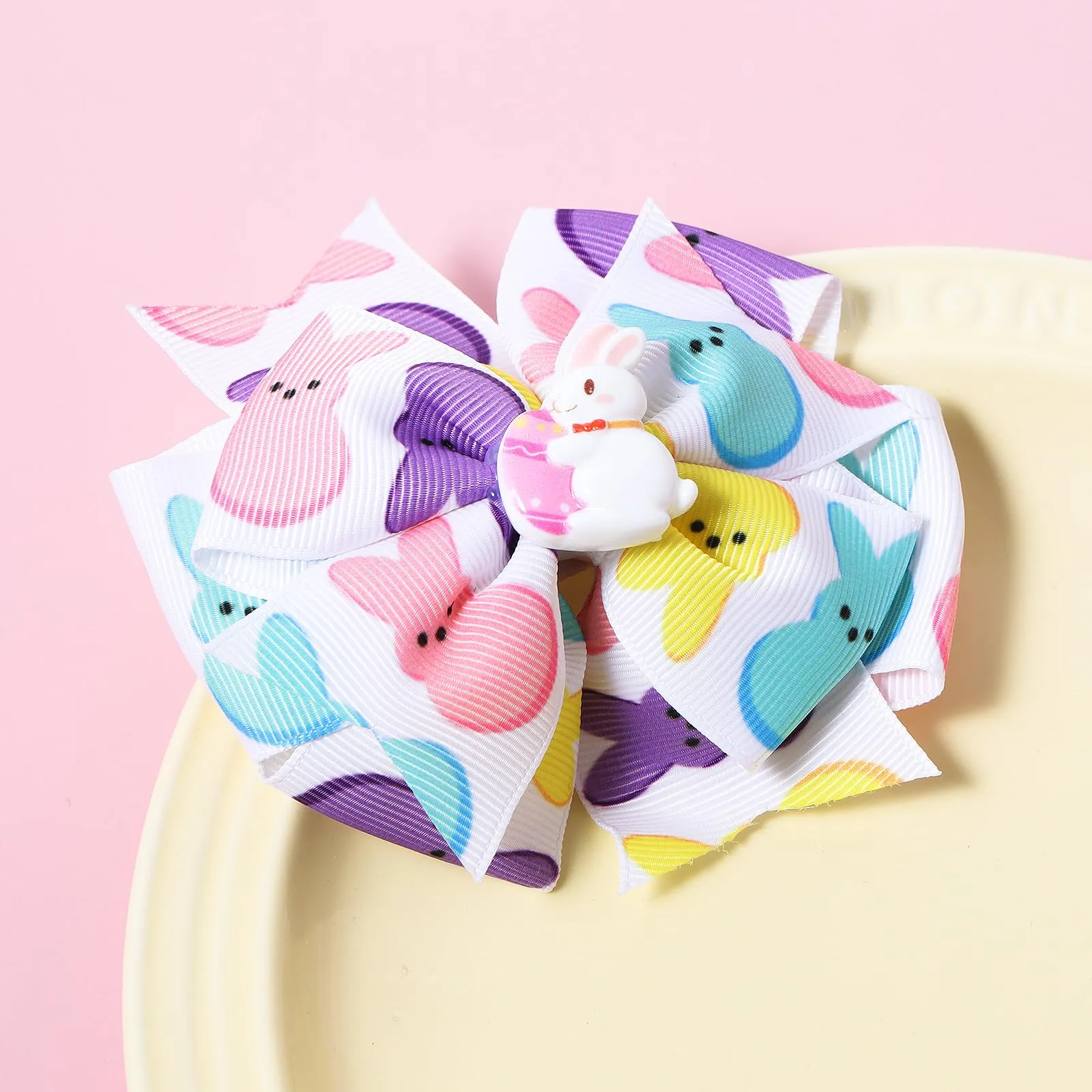Easter Bunny Peeps Pinwheel Hair Bows for Girls Sugar Peep Cheer Bow Alligator Clips No Slip Hair Pins Barrettes 4'' Toddler Teens Kids Spring Holiday Outfit Decor Accessory Gift
