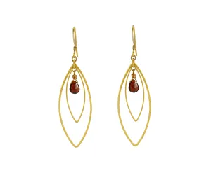 Edgy Petal Garnet Double Marquis Golden Teardrop Earrings