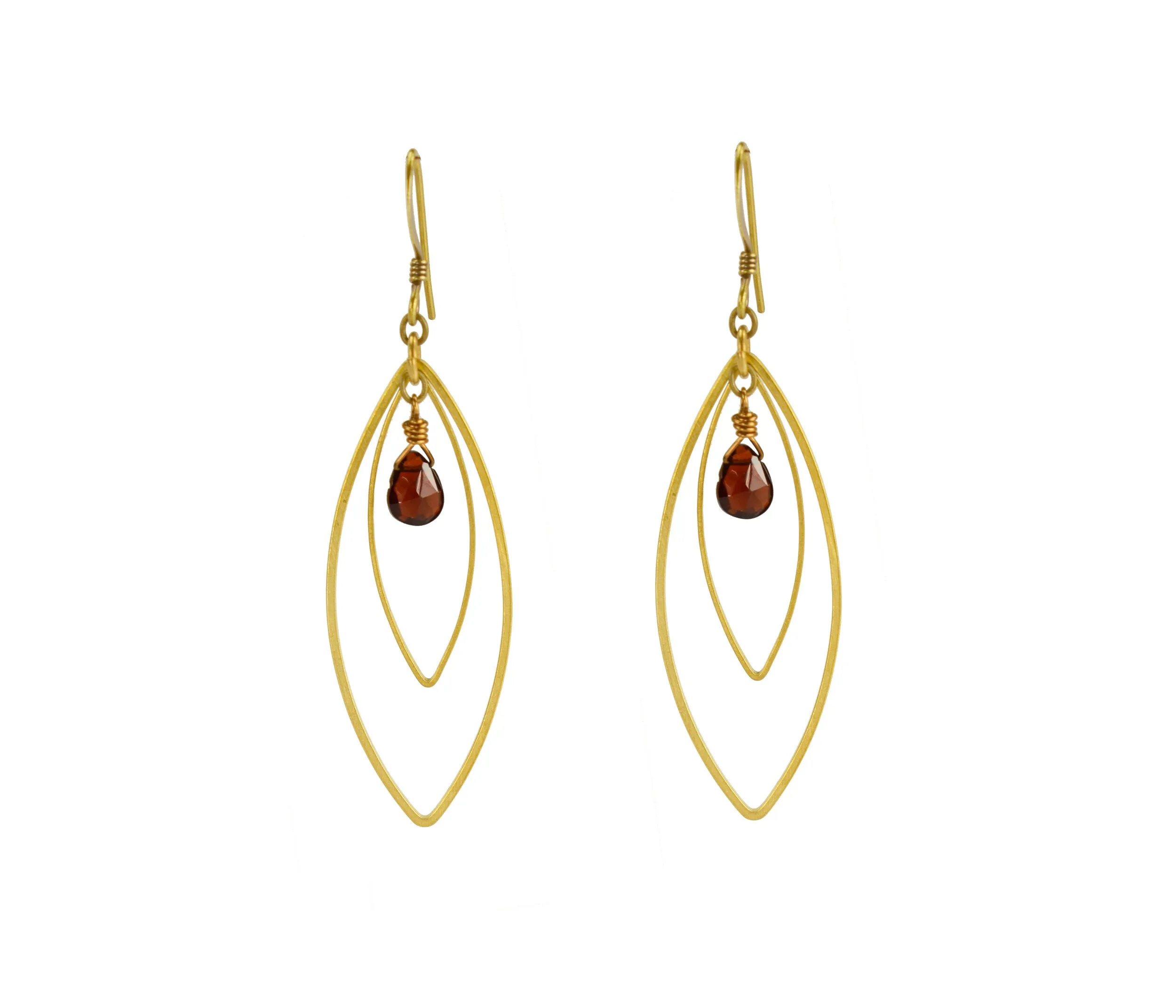 Edgy Petal Garnet Double Marquis Golden Teardrop Earrings