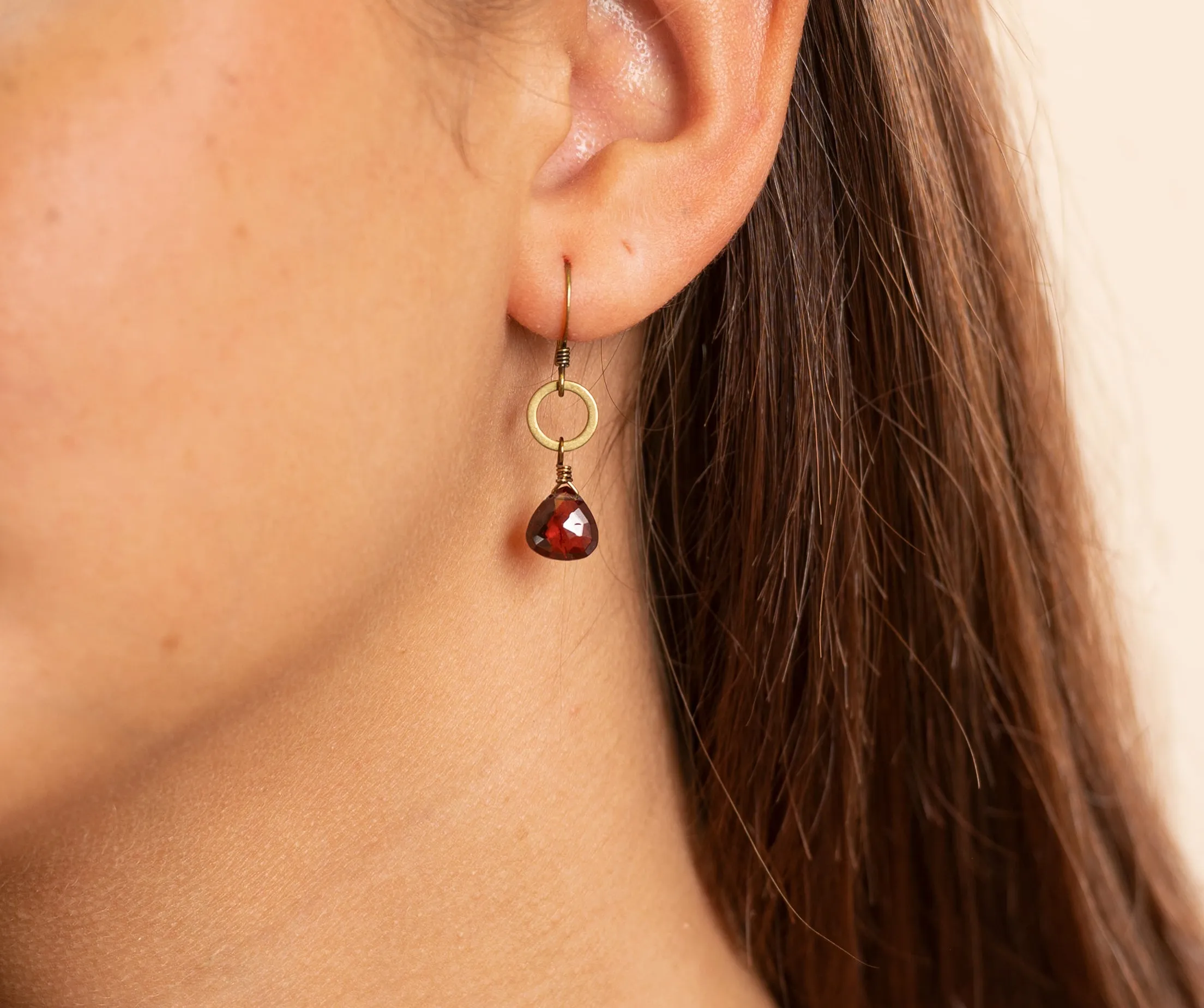Edgy Petal Garnet Golden Circle Earrings