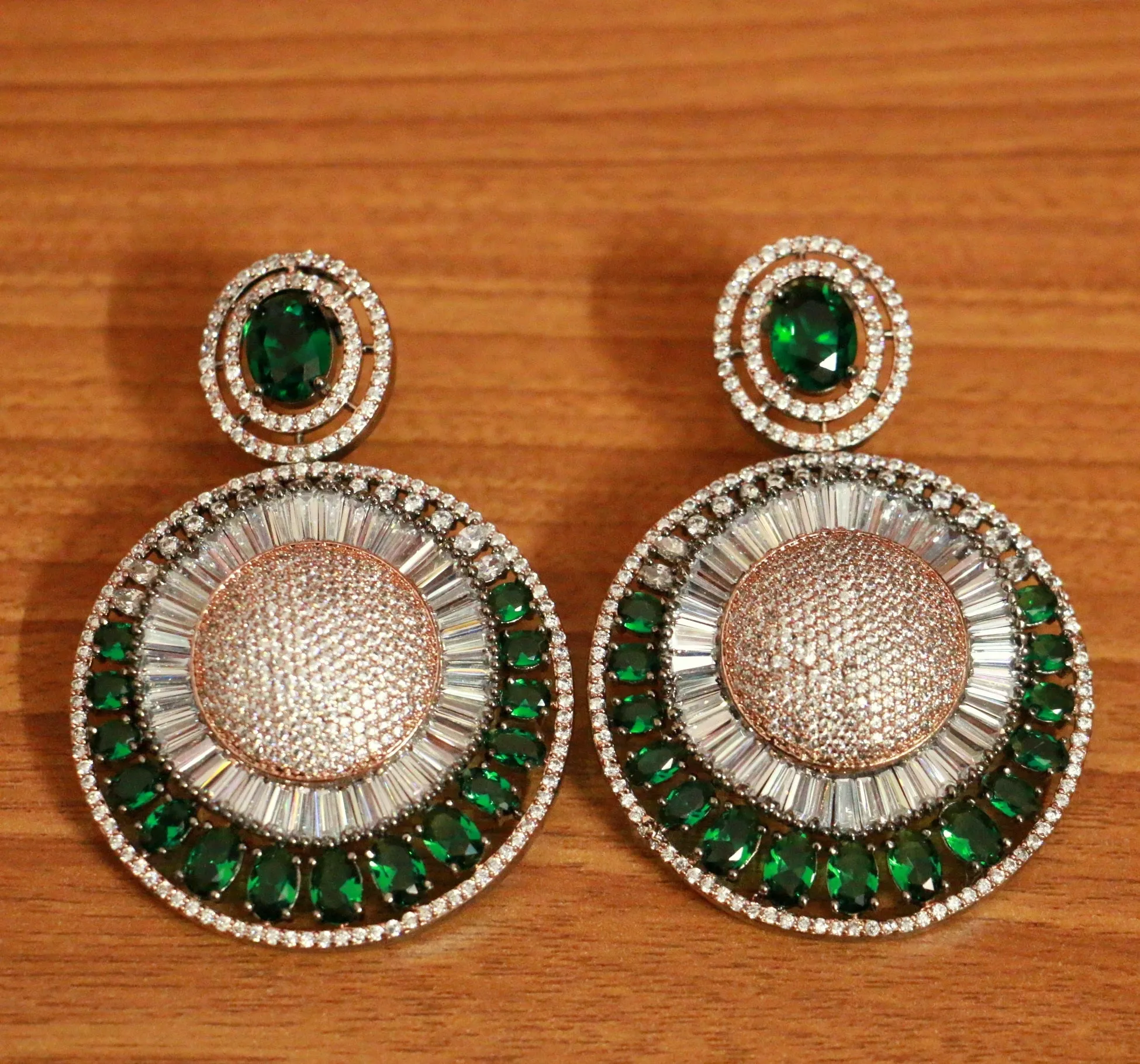Emerald Look Signity Studded Victorian Look Danglers
