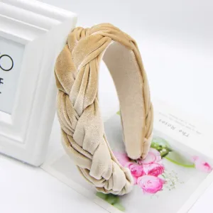Fabric Wide Twist Velvet Braid Ladies Women Headband - Beige