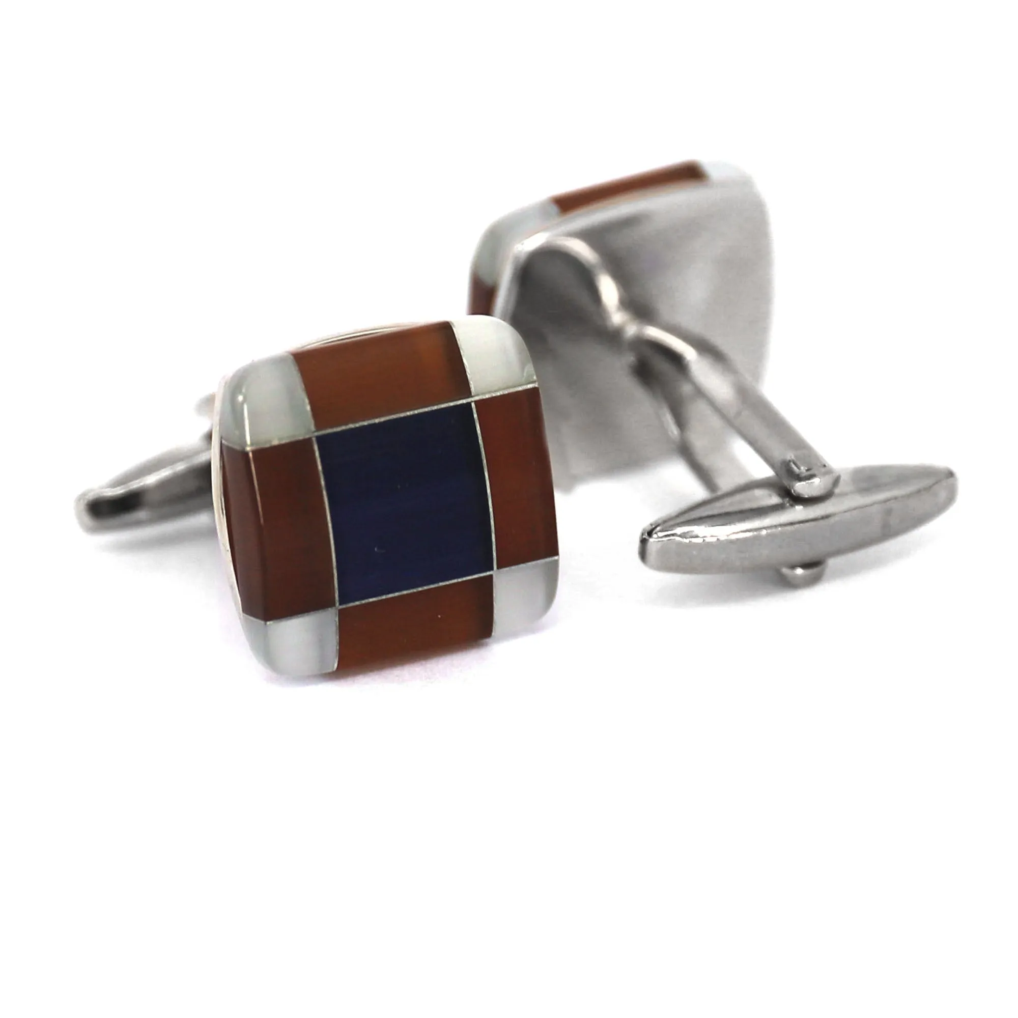 Fiber Glass Rectangle cufflinks in Brown and Dark Blue (Online Exclusive)