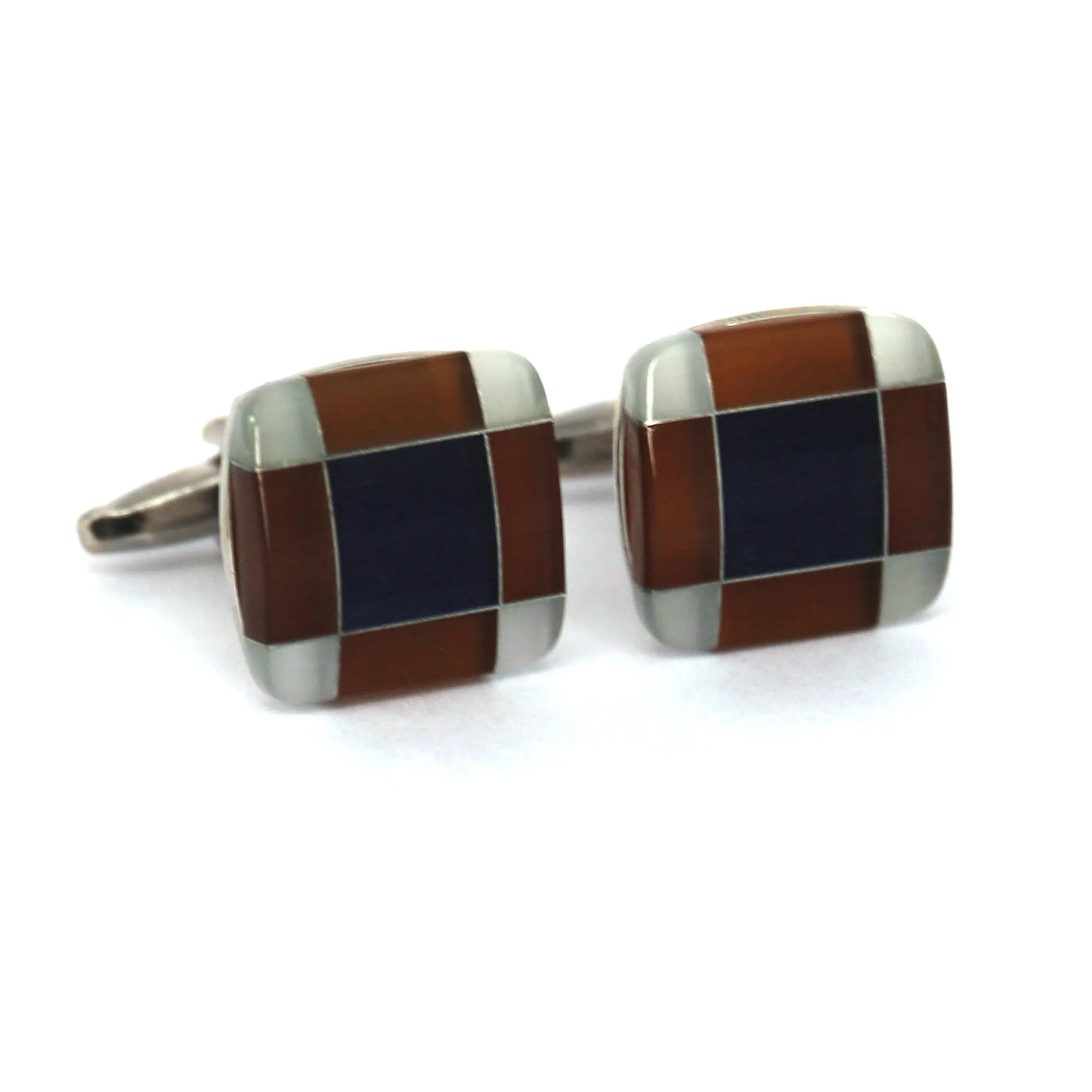 Fiber Glass Rectangle cufflinks in Brown and Dark Blue (Online Exclusive)