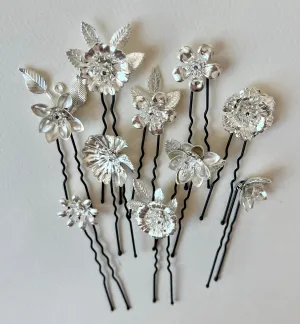 Flower Leaf Hairpins - Set of 10
