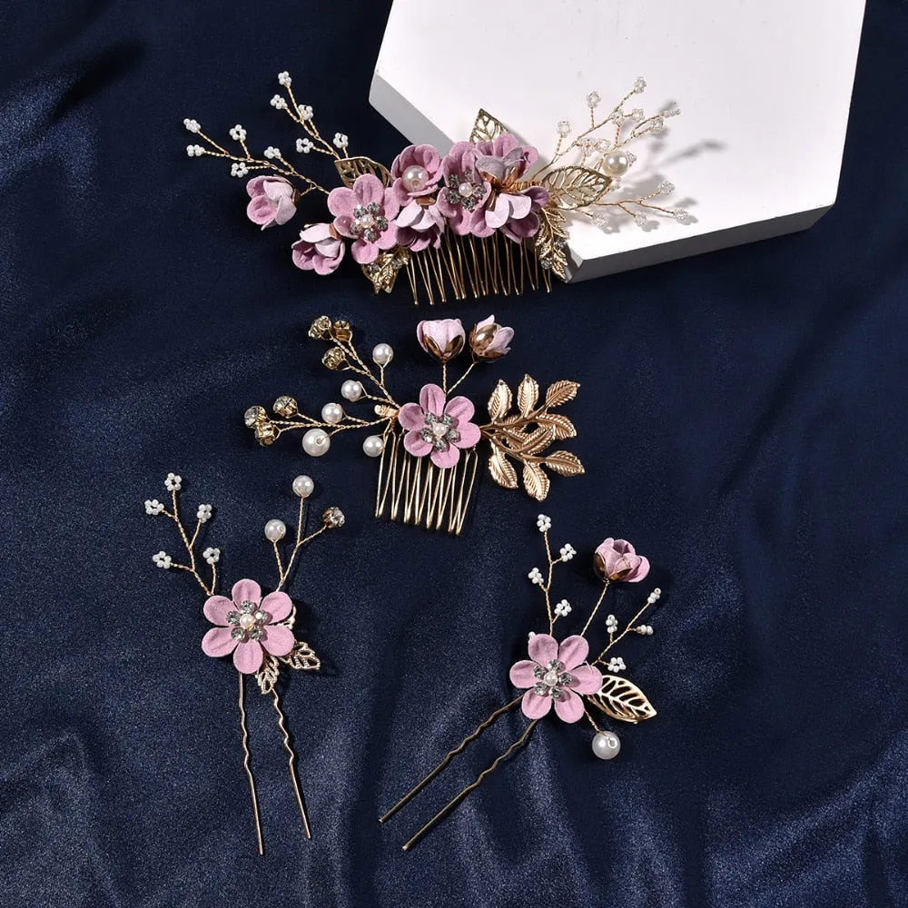 Flower Pearl Tiara & Wedding Hairpins
