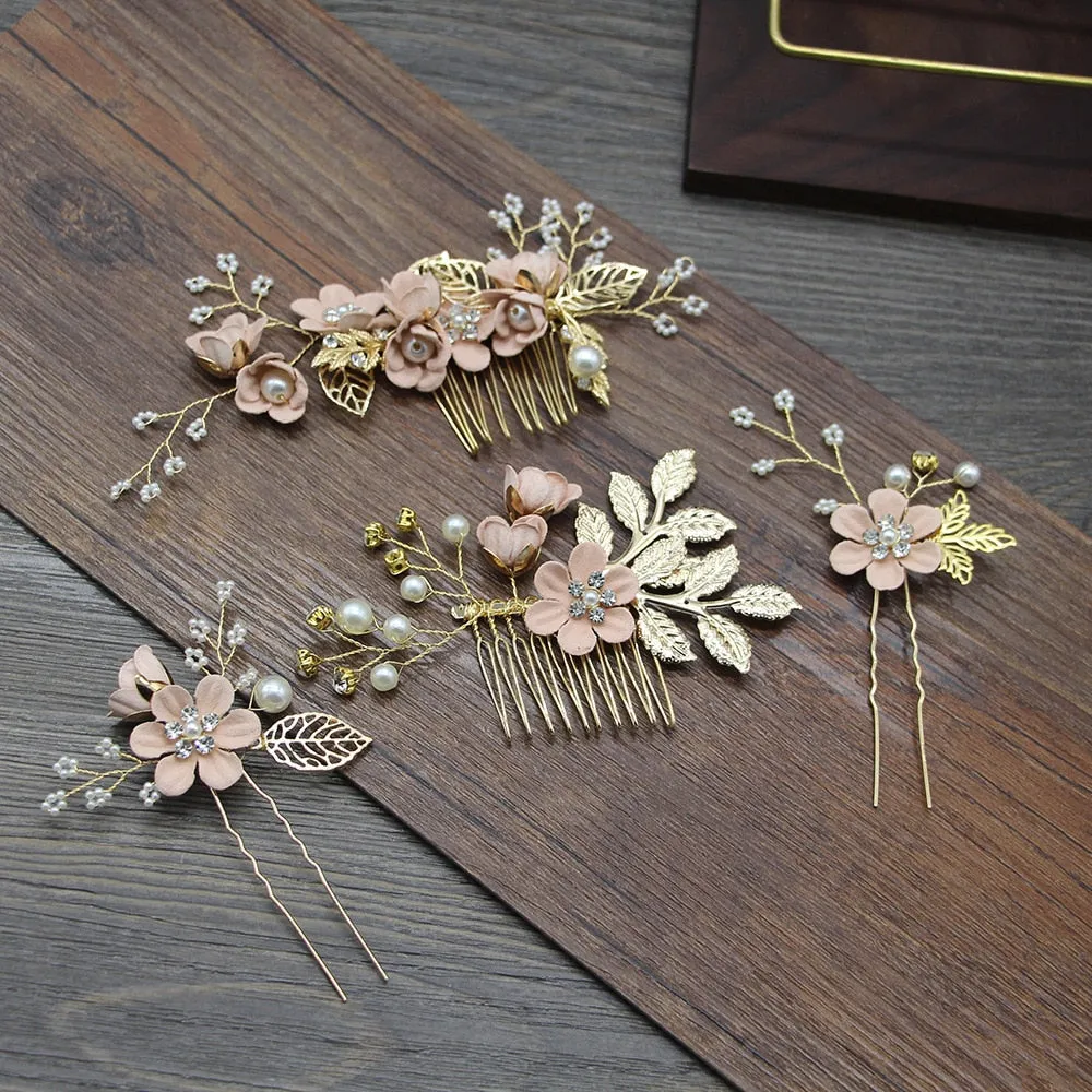 Flower Pearl Tiara & Wedding Hairpins