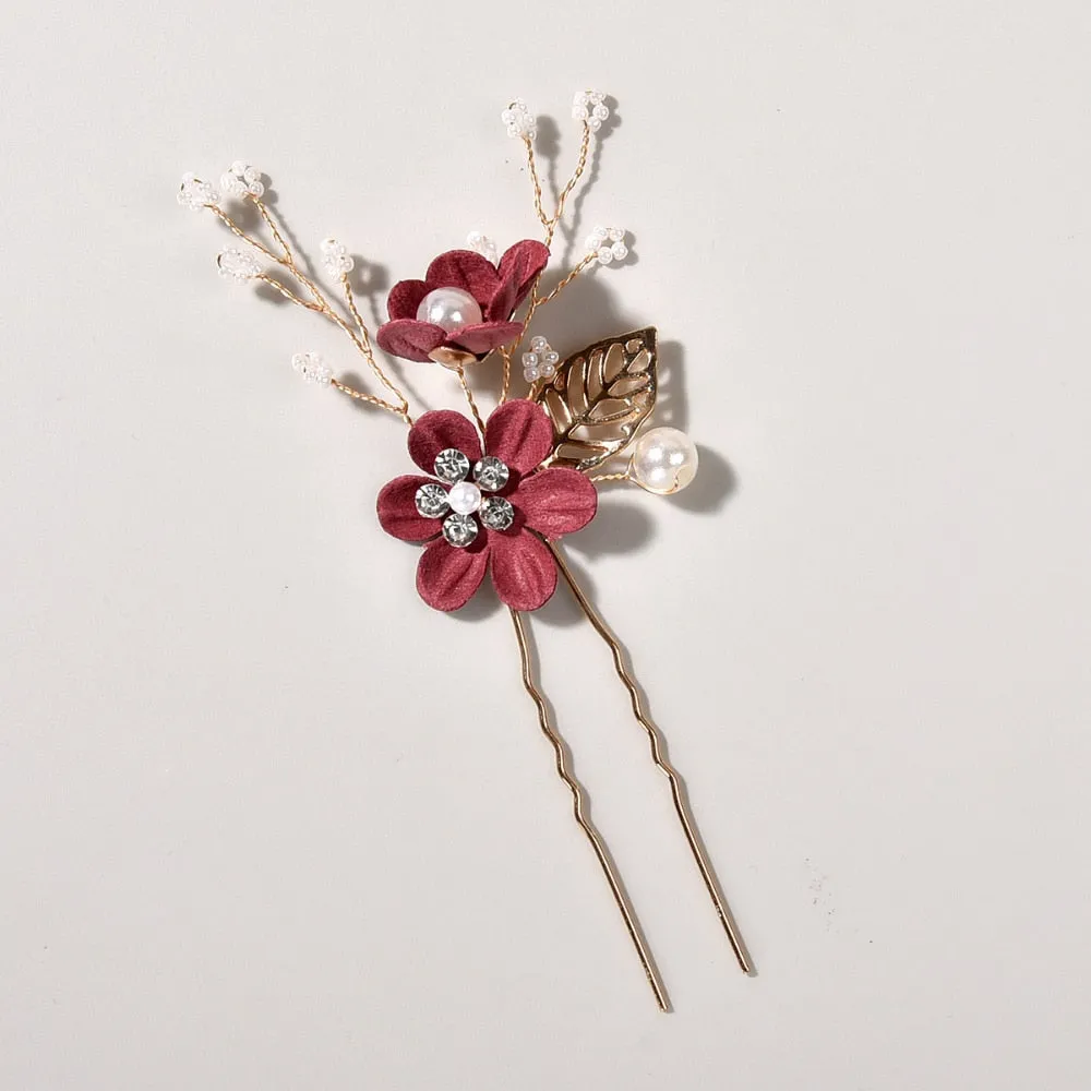 Flower Pearl Tiara & Wedding Hairpins