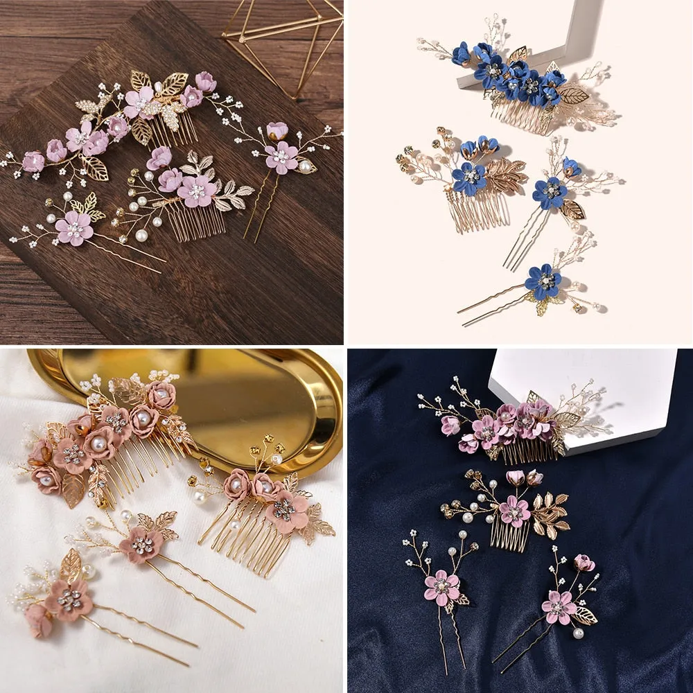 Flower Pearl Tiara & Wedding Hairpins