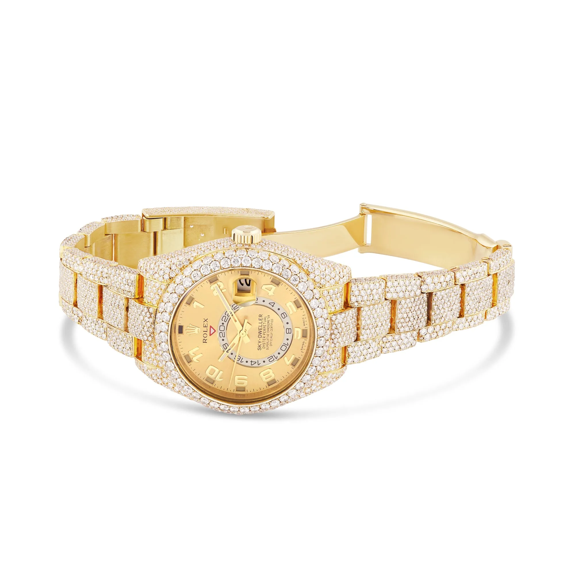 Full Diamond Rolex Sky-Dweller 42 mm with Champagne Dial